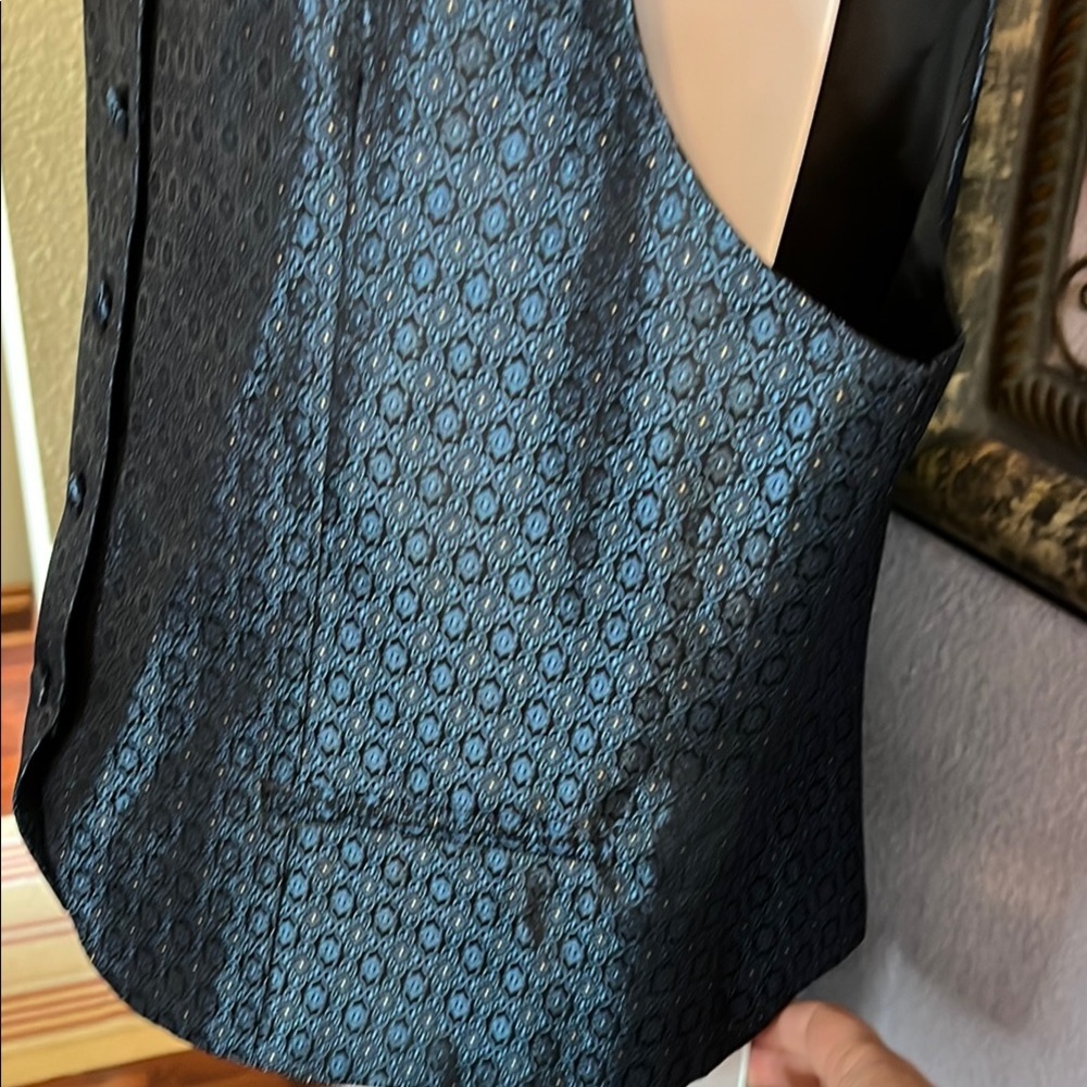 Vintage Career Essentials Blue Patterned Vest - B… - image 3